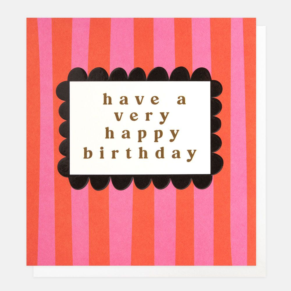 Caroline Gardner Pink & Orange Stripes Happy Birthday Card