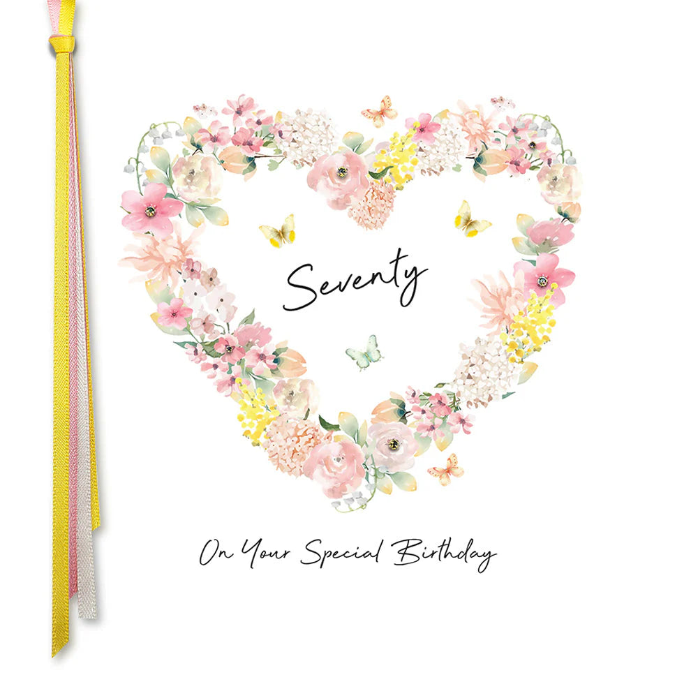 Five Dollar Shake Ribbon & Roses Age 70 (Heart) On Your Special Birthday Card