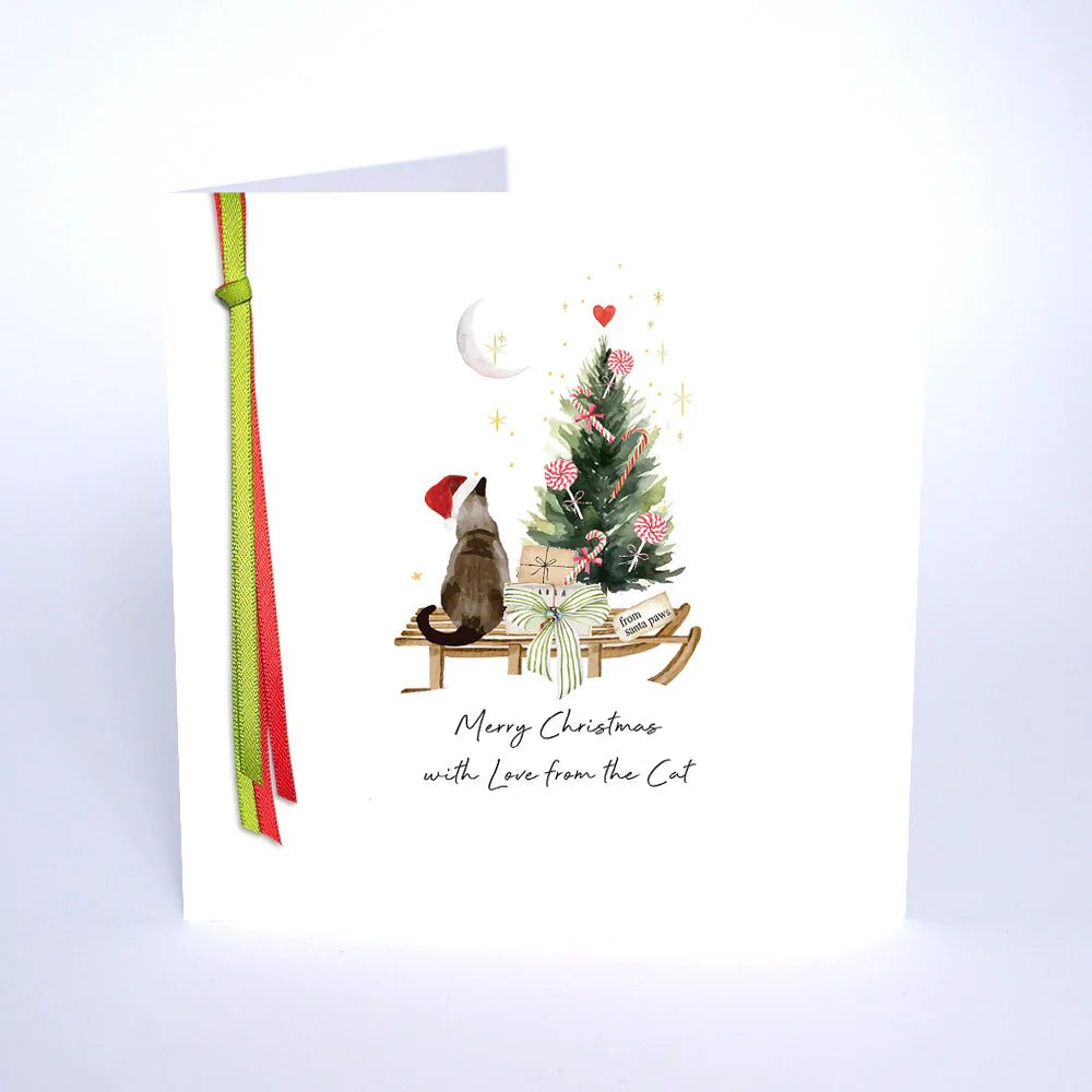 Five Dollar Shake Ribbon Candy Merry Christmas with Love from the Cat Small Christmas Card