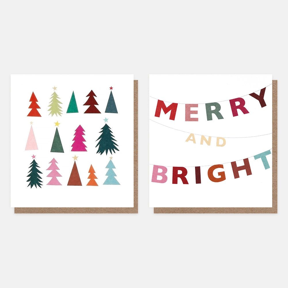 Caroline Gardner Cut Out Trees And Bunting Charity Christmas Cards Pack of 8