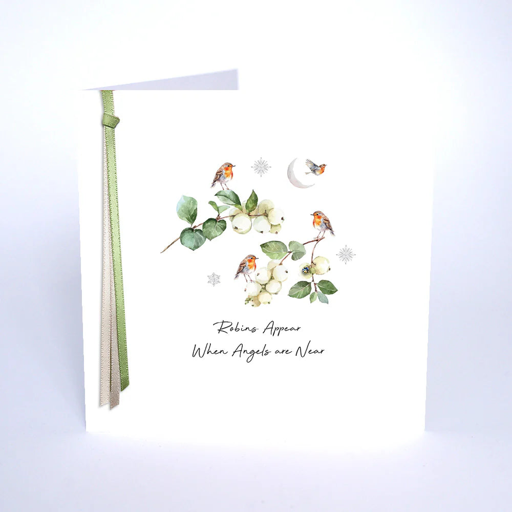Five Dollar Shake Ribbon Candy Robins Appear When Angels are Near Small Christmas Card