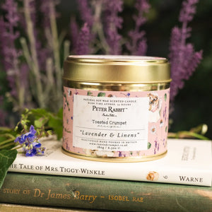 Toasted Crumpet Mrs. Tiggy-Winkle "Lavender & Linens" Candle in a Matt Gold Tin