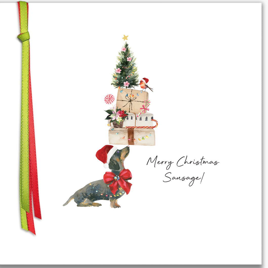 Five Dollar Shake Ribbon Candy Merry Christmas Sausage! Small Christmas Card
