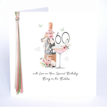Load image into Gallery viewer, Five Dollar Shake Ribbon &amp; Roses Age 60 Bring On The Bubbles Birthday Card

