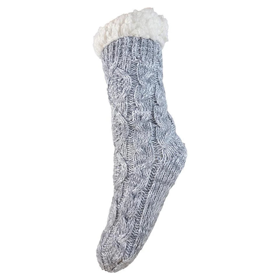 Gemjar Grey Fleece Lined Cable Knit Slipper Socks / 4-7 UK