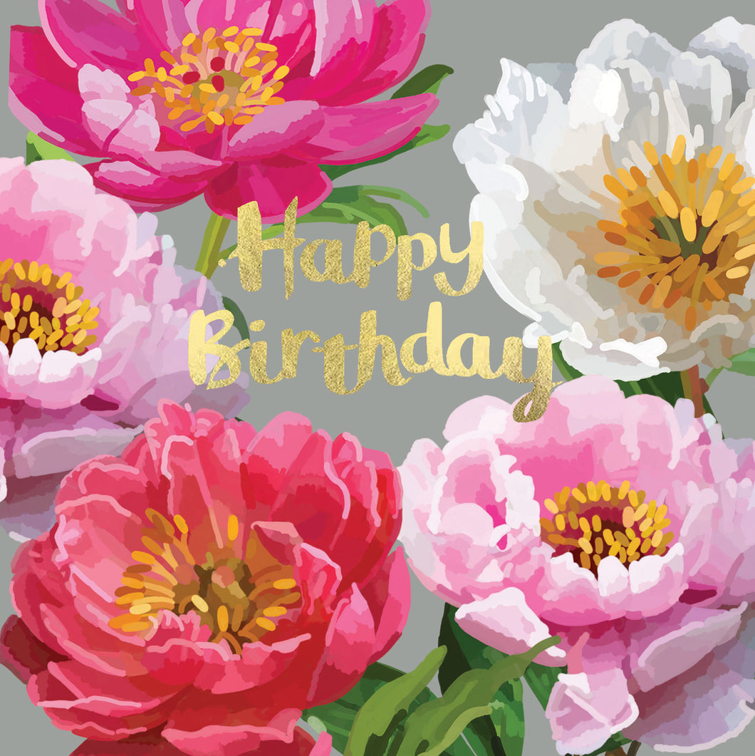 Sarah Kelleher Peonies Happy Birthday Card