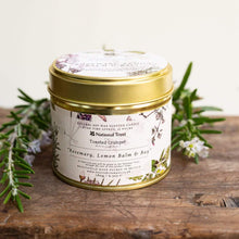 Load image into Gallery viewer, Toasted Crumpet Rosemary, Lemon Balm &amp; Bay Candle in a Matt Gold Tin
