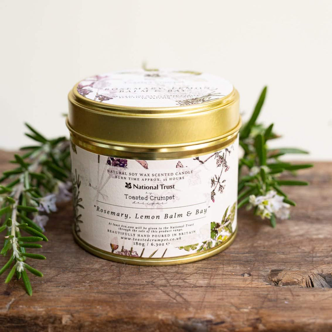 Toasted Crumpet Rosemary, Lemon Balm & Bay Candle in a Matt Gold Tin