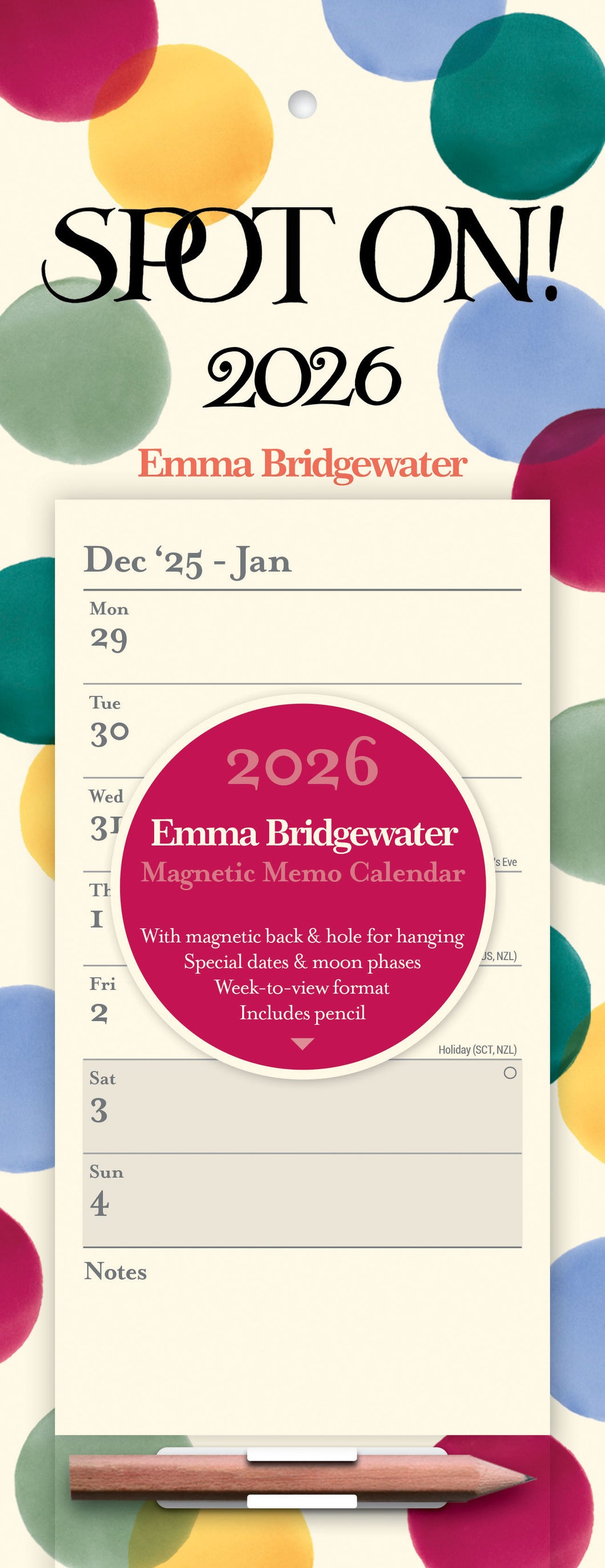 Emma Bridgewater Big Polka Dot Magnetic Calendar 2026