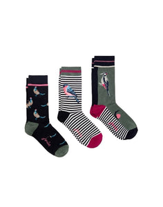 Joules Excellent Everyday Eco Vero Socks 3 Pack Pink Woodland Birds / 4-8
