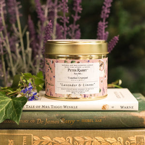 Toasted Crumpet Mrs. Tiggy-Winkle "Lavender & Linens" Candle in a Matt Gold Tin