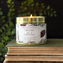 Load image into Gallery viewer, Toasted Crumpet Fir &amp; Cedarwood Candle in a Matt Gold Tin
