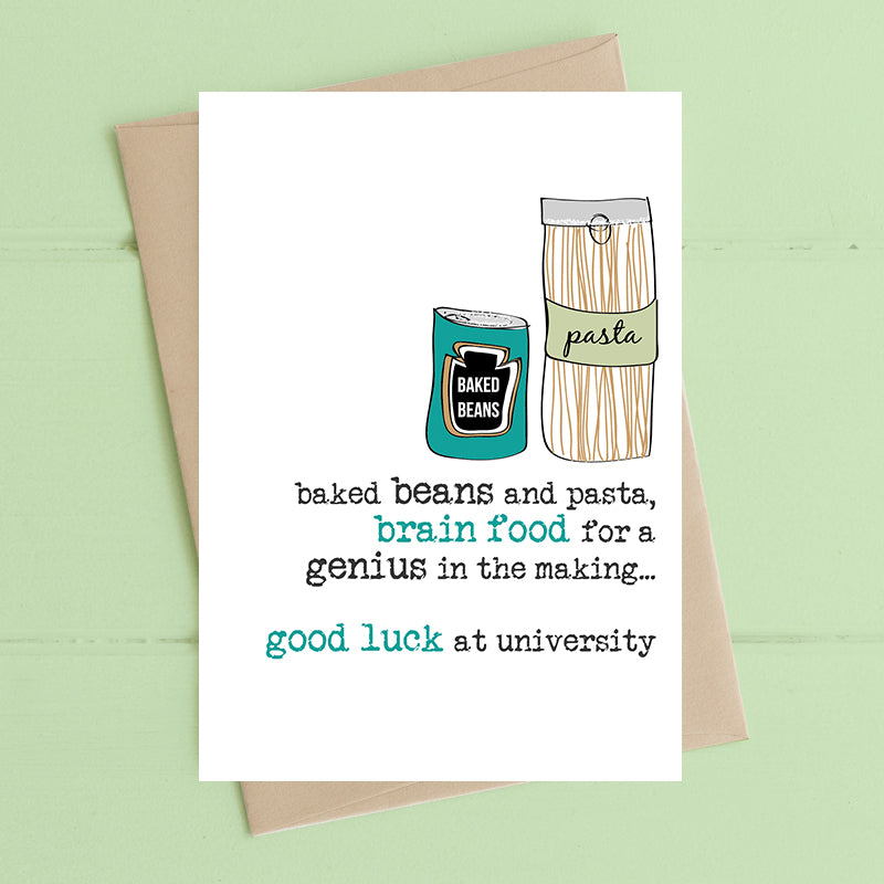 Dandelion Designs Pasta & Beans, Food For A Genius - Good Luck At University Card