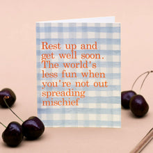 Load image into Gallery viewer, Floh Rest up &amp; Get Well Soon (Sky Blue Gingham) Card
