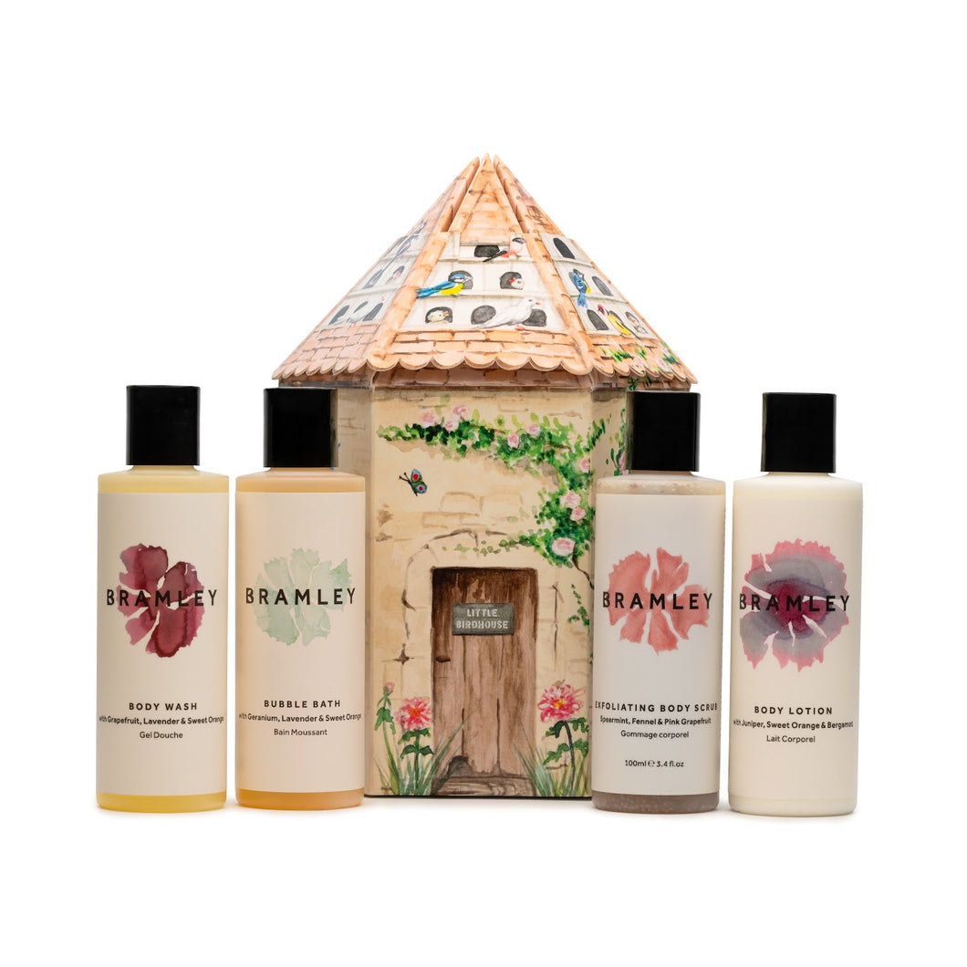 Bramley Little Birdhouse Gift Set With Body Wash, Bubble Bath, Exfoliating Body Scrub & Body Lotion