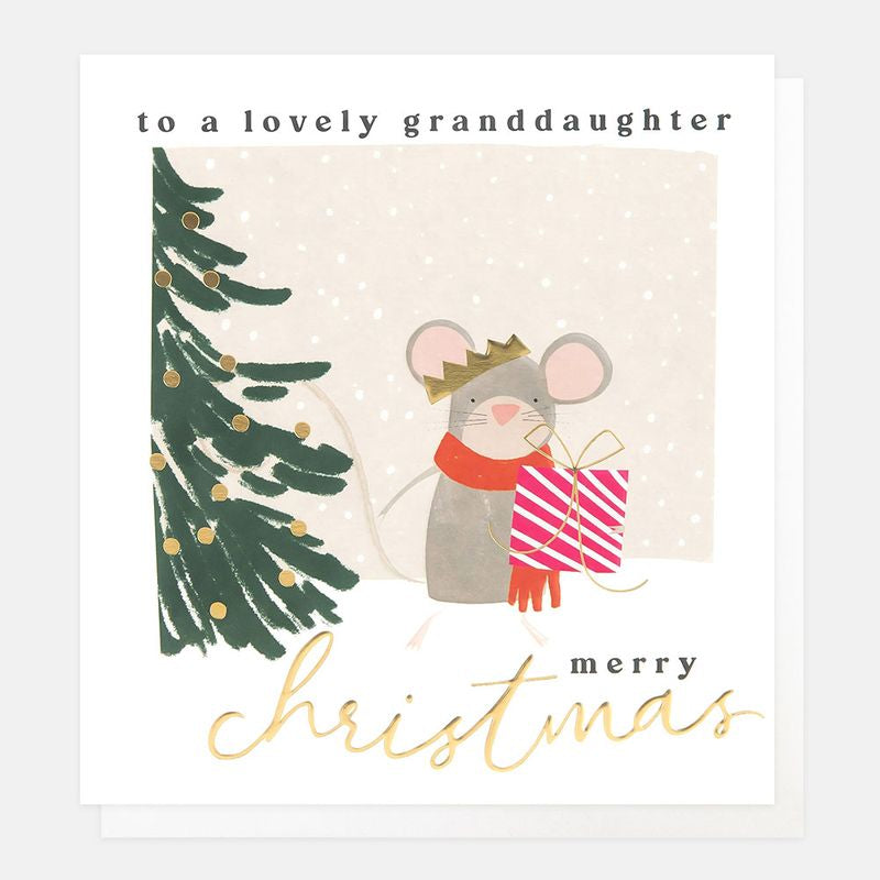 Caroline Gardner Mouse Holding Present Christmas Card For Granddaughter