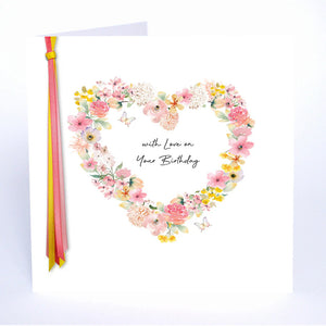 Five Dollar Shake Ribbon & Roses With Love (Heart) Birthday Card