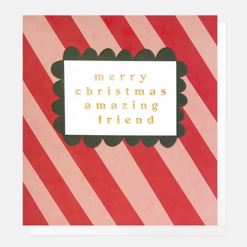 Caroline Gardner Red/Pink Stripe Christmas Card For Amazing Friend