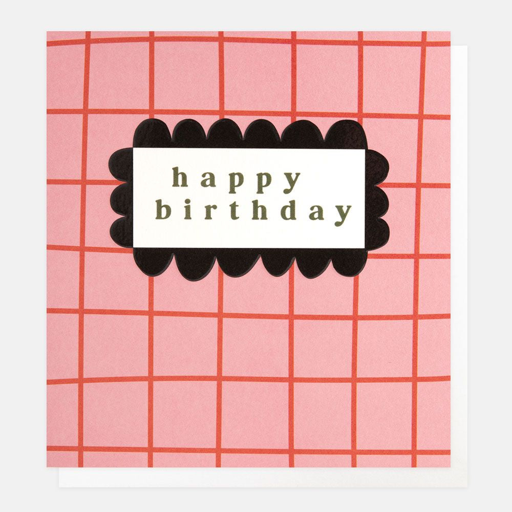 Caroline Gardner Pink & Orange Grid Happy Birthday Card