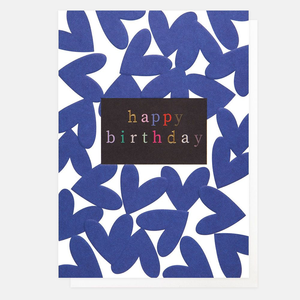 Caroline Gardner Blue Overlapped Hearts Happy Birthday Card