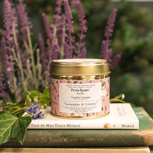 Toasted Crumpet Mrs. Tiggy-Winkle "Lavender & Linens" Candle in a Matt Gold Tin