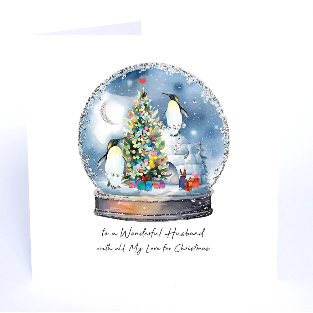 Five Dollar Shake Always Believe To a Wonderful Husband with all My Love for Christmas (Snowglobe) Card