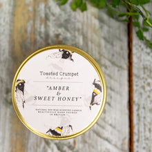 Load image into Gallery viewer, Toasted Crumpet Amber &amp; Sweet Honey Candle in a Matt Gold Tin
