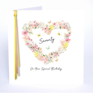Five Dollar Shake Ribbon & Roses Age 70 (Heart) On Your Special Birthday Card