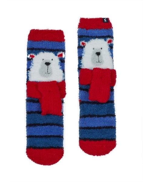 Joules Fluffy Socks - Blue Polar Bear Sizes 9-12 / 13-3