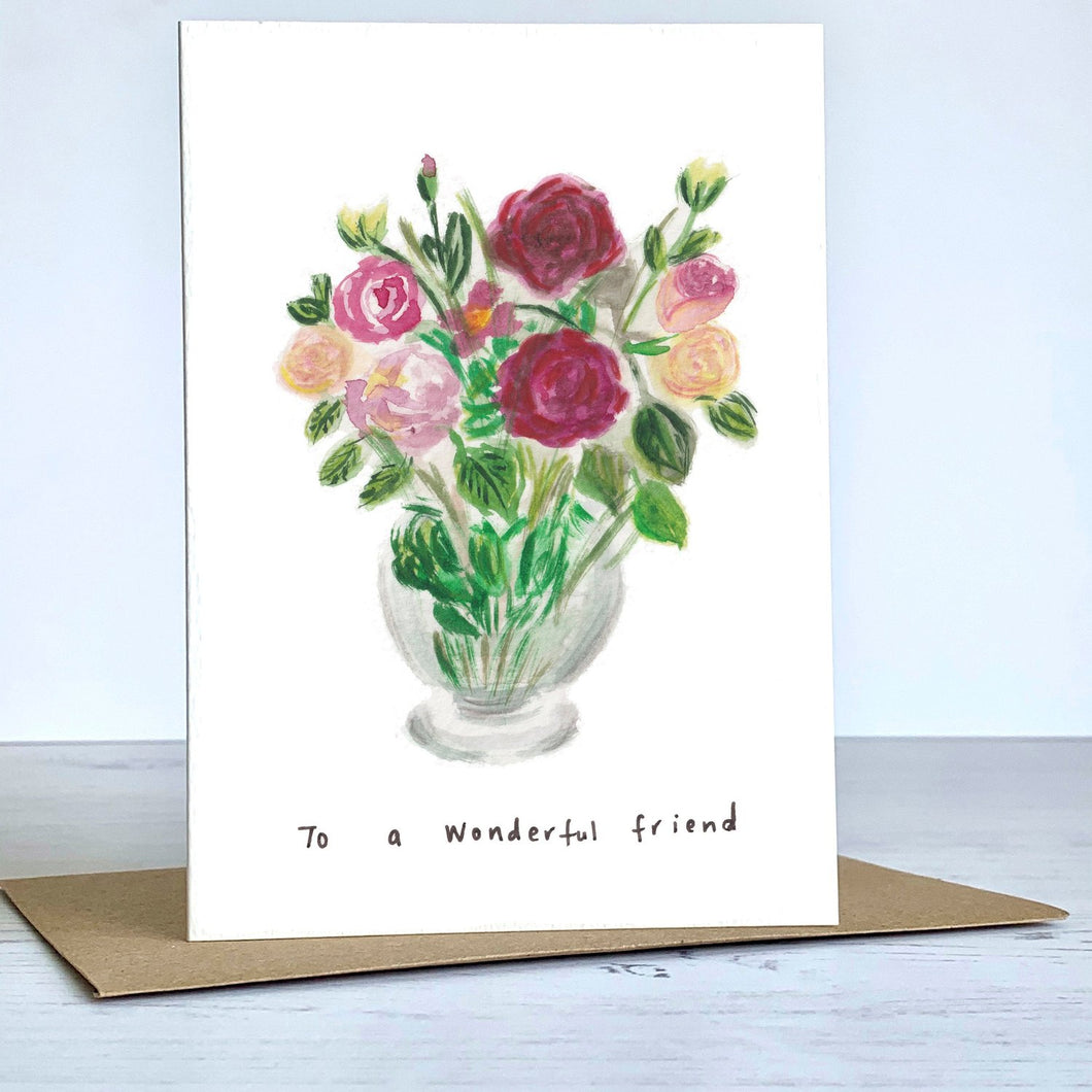Western Sketch Wonderful Friend Rose Vase Card