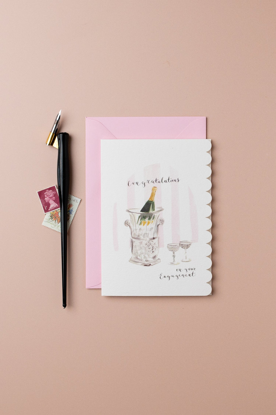 Western Sketch Champagne On Ice Engagement Card
