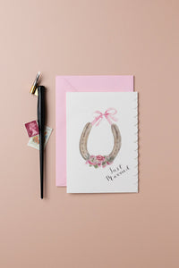 Western Sketch Lucky Horse Shoe Wedding Card