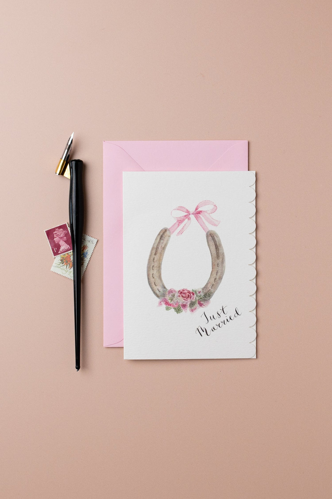 Western Sketch Lucky Horse Shoe Wedding Card