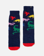 Load image into Gallery viewer, Joules Fluffy Socks / Navy Dino / Size 11-13
