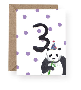 Western Sketch Panda Age 3 Birthday Card