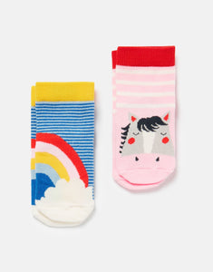 Joules Neat Feet 2 Pack Of Socks / Rainbow Horse Age 0-24 Months