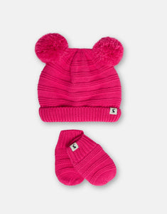 Joules Pom Set Bright Pink Knitted Hat And Glove Set 0-24 Months / 2-4 Years