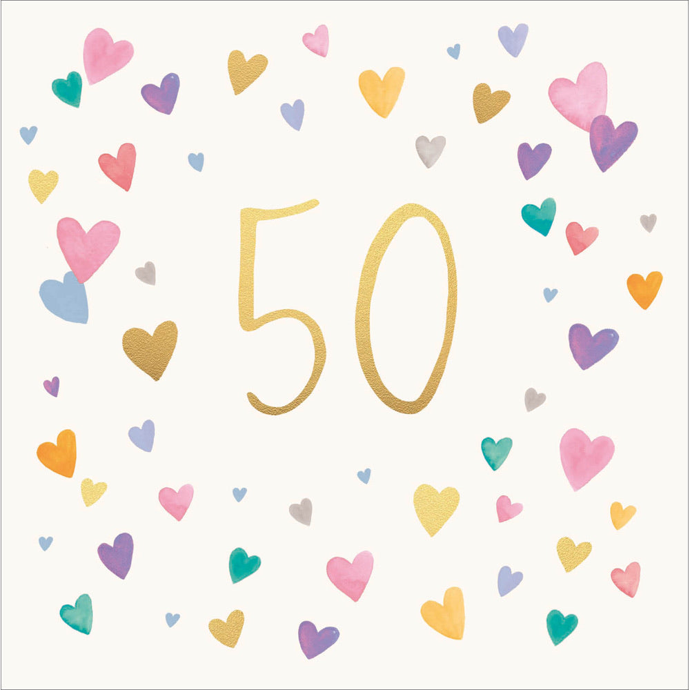 Happy 50th Birthday 'Pink' Confetti Hearts Card