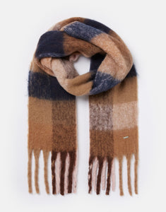 Joules Folley Brushed Tan & Pink Check Scarf