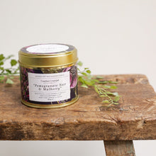 Load image into Gallery viewer, Toasted Crumpet Pomegranate Noir &amp; Mulberry Candle in Matt Gold Tin
