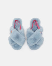 Load image into Gallery viewer, Kora Soft Blue Faux Fur Cross Strap Adult Slippers
