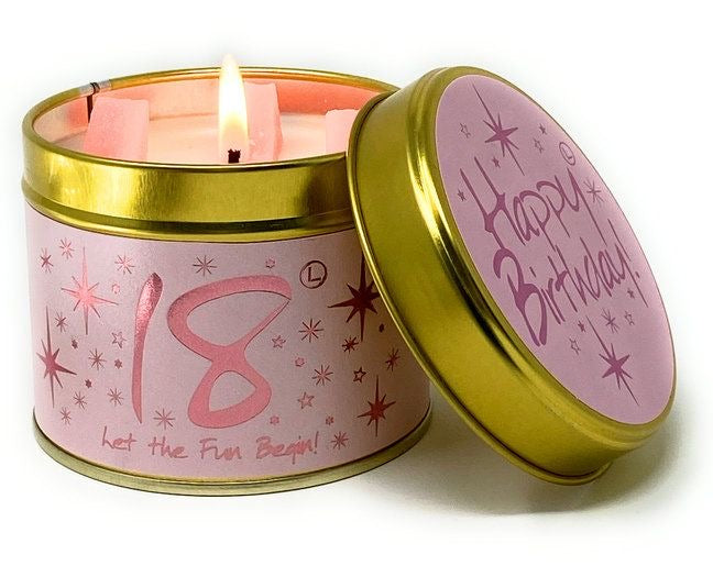 Lily Flame Happy 18th Birthday Scented Poured Tin Candle