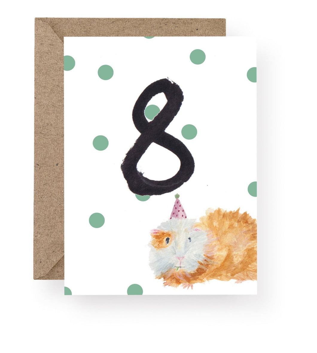 Western Sketch Guinea Pig Age 8 Birthday Card
