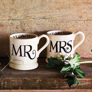 Emma Bridgewater Black Toast 'Mr & Mrs' Set of 2 1/2 Pint Mugs Boxed