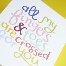 Load image into Gallery viewer, Raspberry Blossom Fingers &amp; Toes Crossed For You Card
