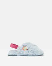 Load image into Gallery viewer, Kora Soft Blue Faux Fur Cross Strap Girl&#39;s Slippers
