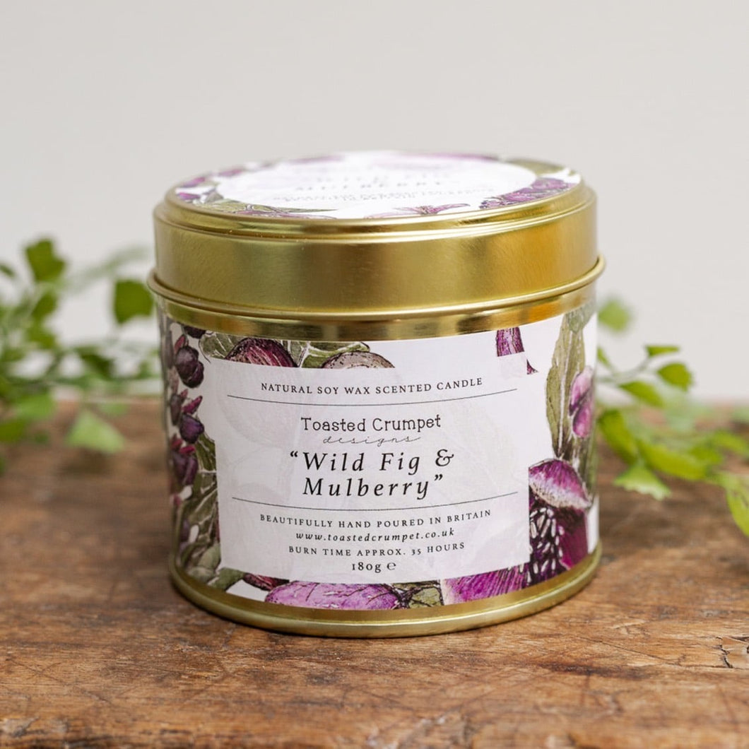 Toasted Crumpet Wild Fig & Mulberry Candle in a Matt Gold Tin
