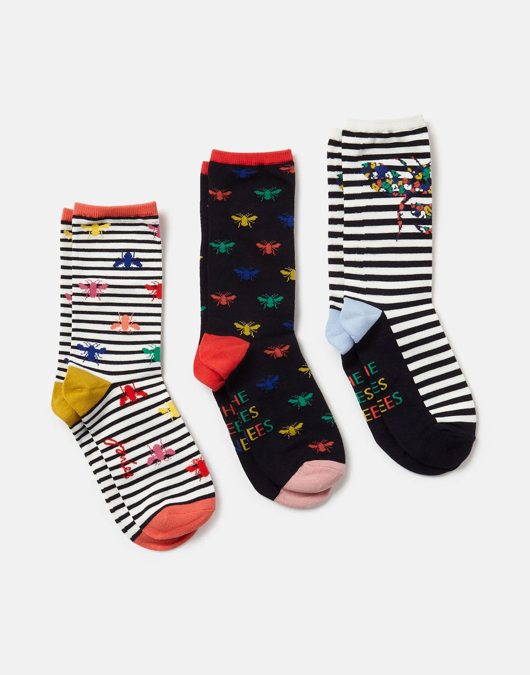 Joules Excellent Everyday 3 Pack Eco Vero Socks /  Multi Bee Size 4-8