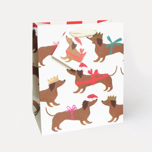 Caroline Gardner Painted Christmas Sausage Dog Medium Gift Bag