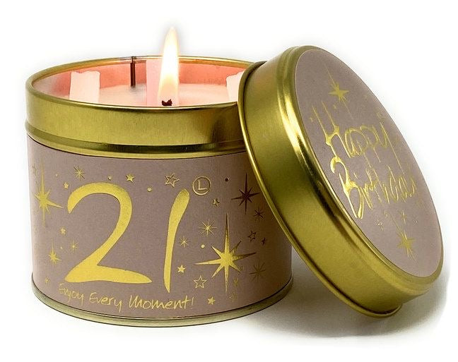 Lily Flame Happy 21st Birthday Scented Poured Tin Candle